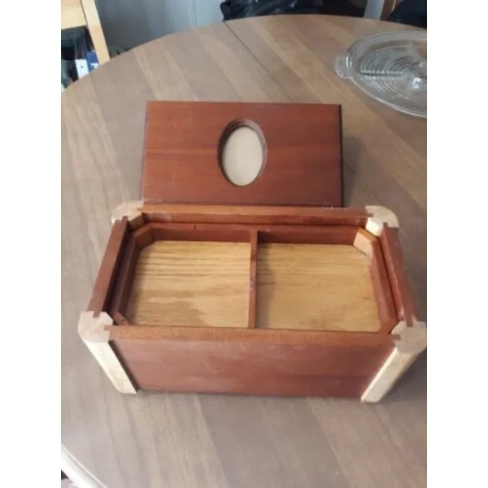 Wood Jewelry Trinket Box with Tray and Photo Insert Keepsake